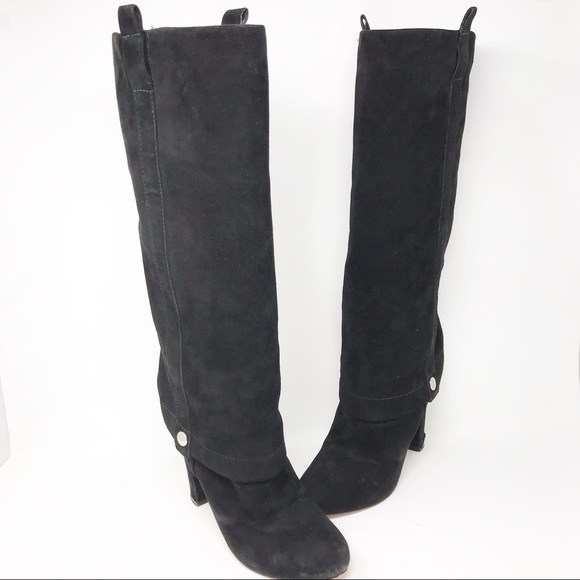 Joan and David Dachoice Black Suede Overlap Chunky Heeled Knee Hi Boots Size 7.5 - Picture 3 of 15